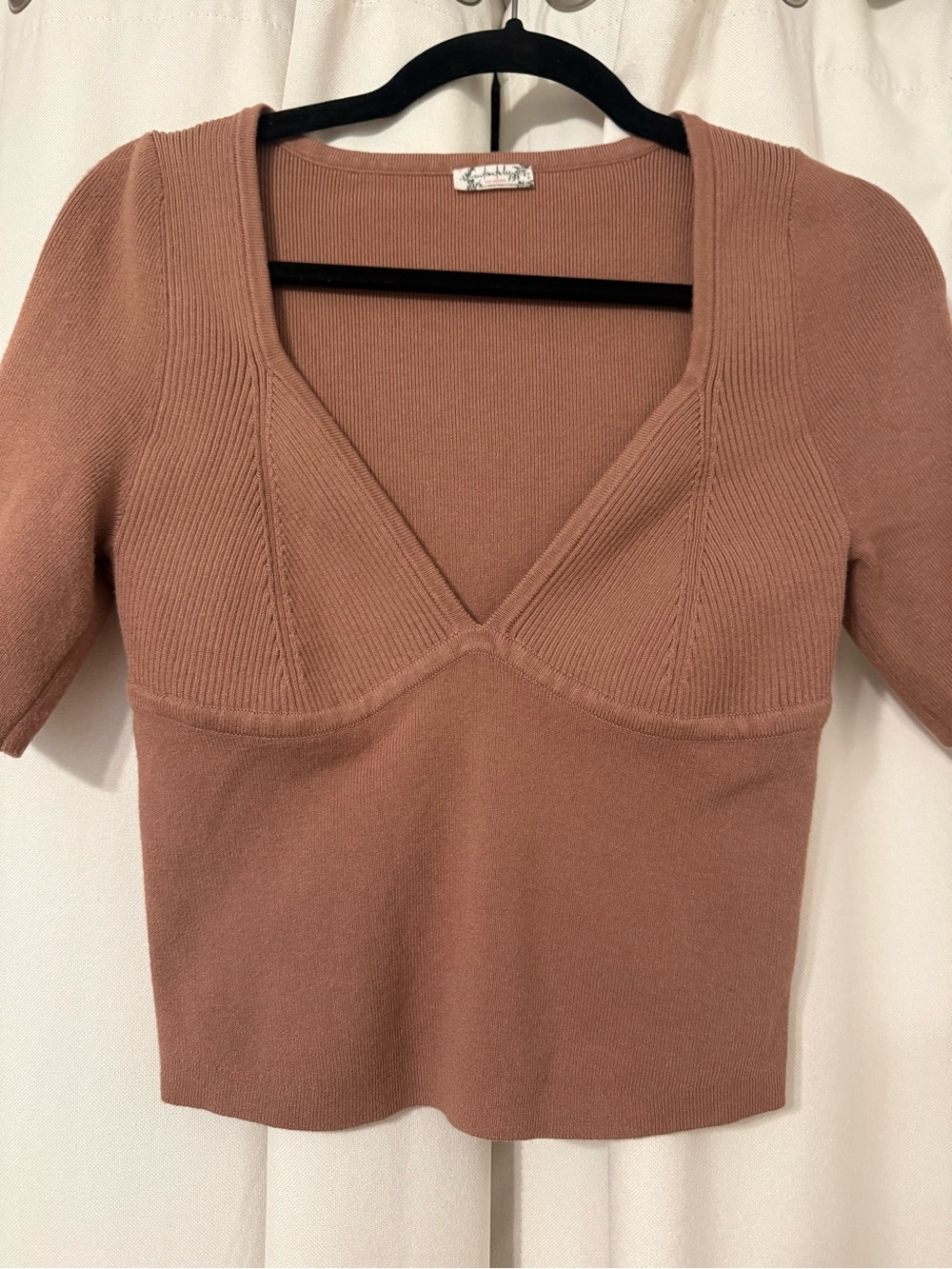 Intimately by Free People Teagan Swit Short Sleeve Knit V-Neck Coco Top Size M - Picture 5 of 9